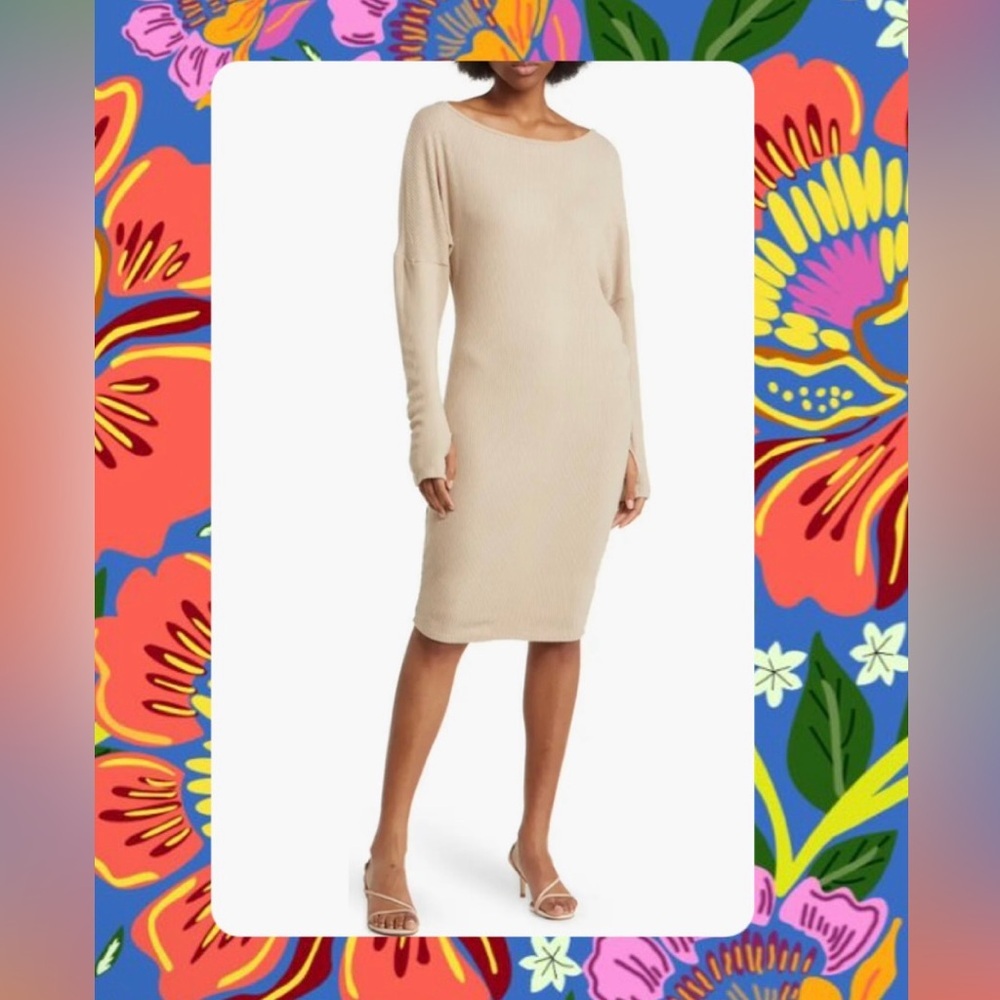 Go Couture Cream Long Sleeve Dress Nordstrom rack Medium NWT